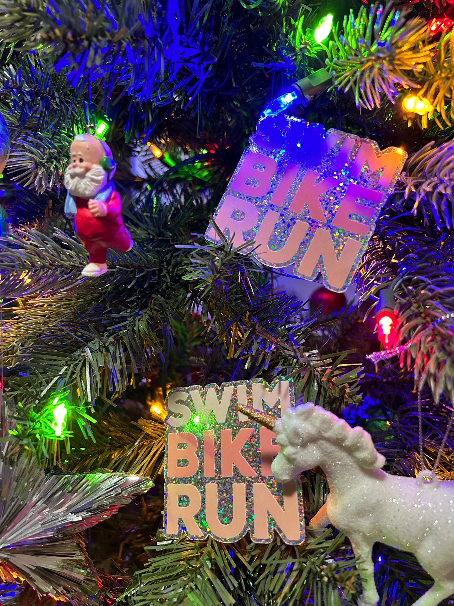 Swim Bike Run Pink Glitter Sticker