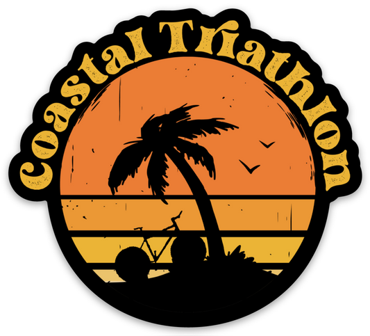 Coastal Triathlon Retro Sunset Die Cut Sticker