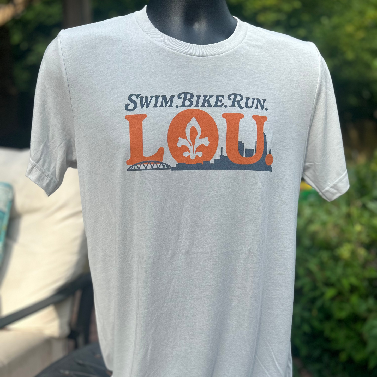 Retro Swim Bike Run LOU Louisville triathlon t-shirt in Silver