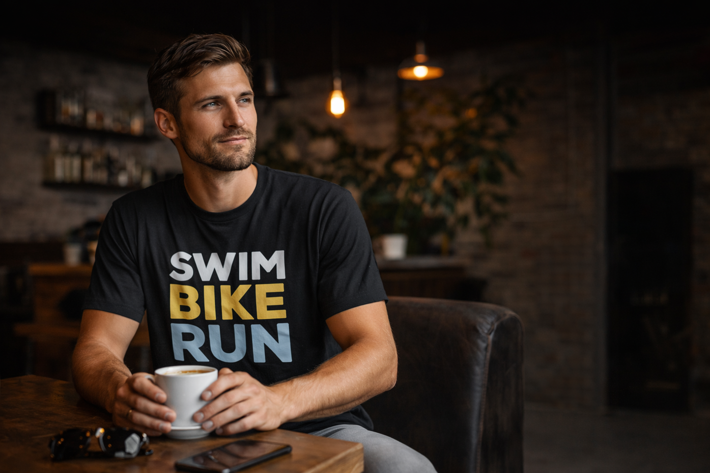 Swim Bike Run Tee – Blue & Gold Performance Edition Short sleeve t-shirt