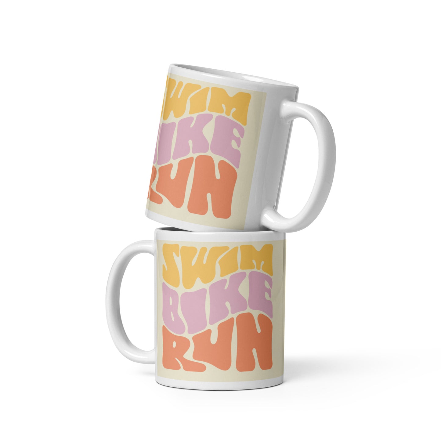 Groovy Swim Bike Run White Glossy Mug