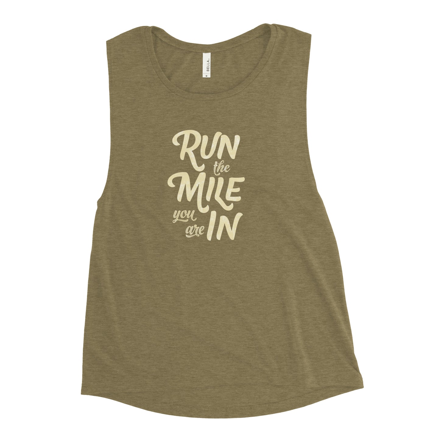 Run the Mile You Are In Distressed Women's Muscle Tank