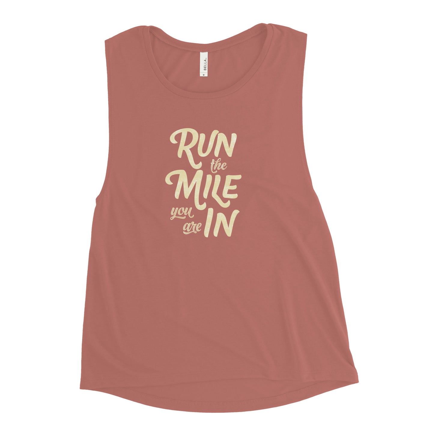 Run the Mile You Are In Distressed Women's Muscle Tank