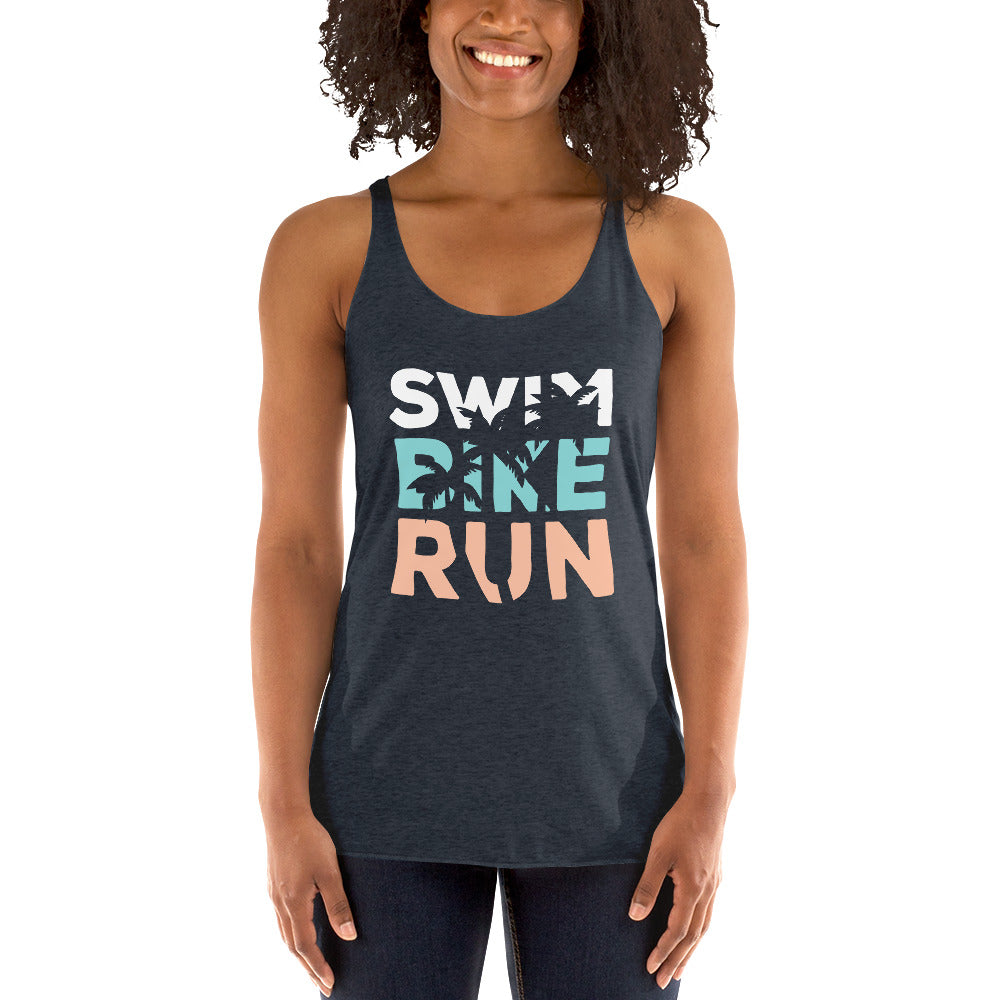 Beach Vibes Swim Bike Run Women's Racerback Tank