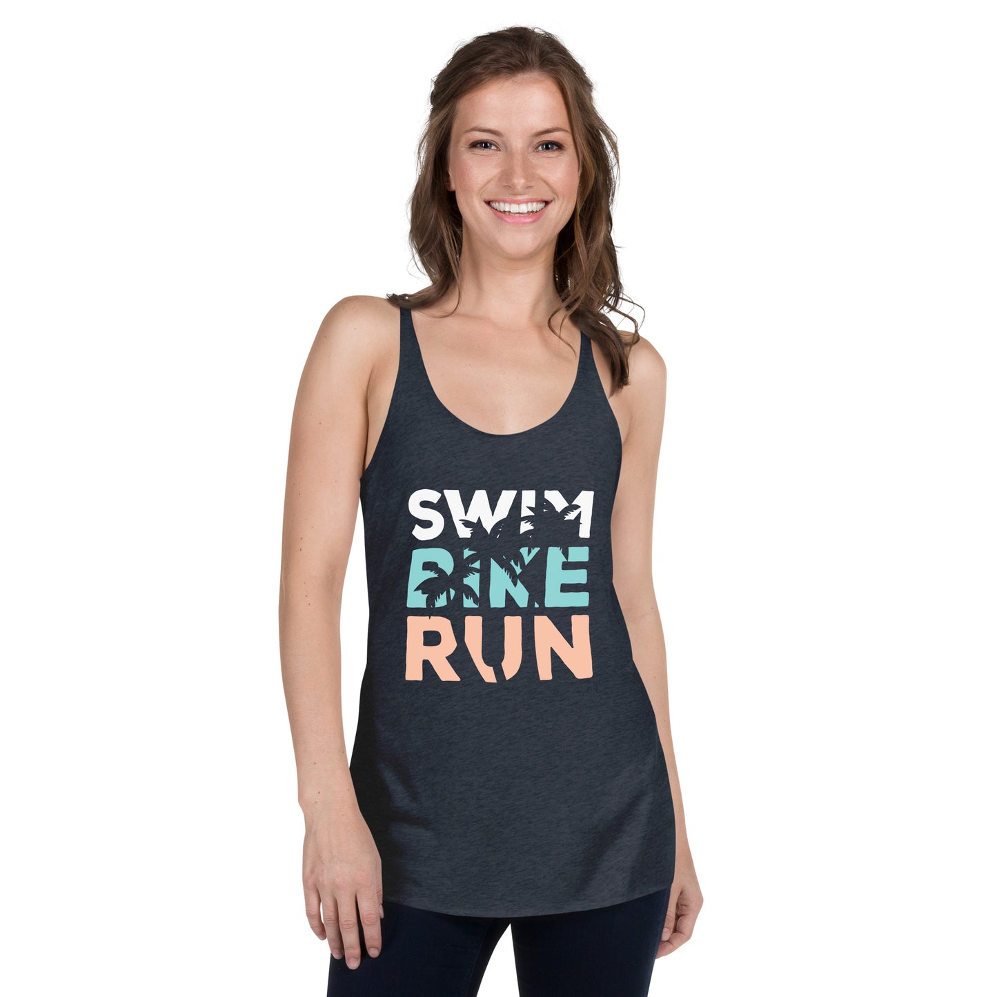 Beach Vibes Swim Bike Run Women's Racerback Tank