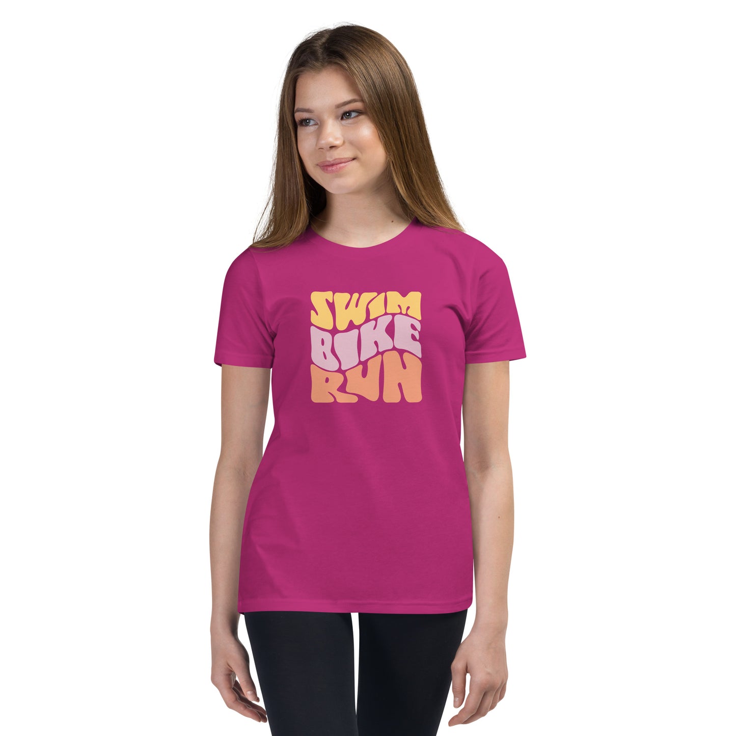 Groovy Swim Bike Run Youth Short Sleeve T-Shirt