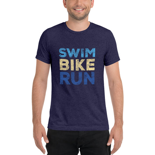 Swim Bike Run Short Sleeve Shirt (Blue and Yellow)