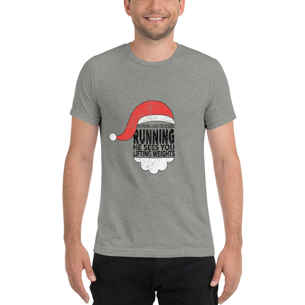 He Knows When You Are Running Holiday Short Sleeve Shirt