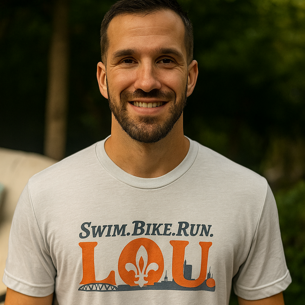 Tri Louisville Shirt  Ohio River Swim Team  Louisville Triathlon Apparel  Louisville Race Day Shirt  Qavah Designs Louisville  Open Water Swim Shirt  Triathlon Lifestyle Gear  Post-Race Apparel  Louisville KY Triathlon  Athlete-Inspired Tees