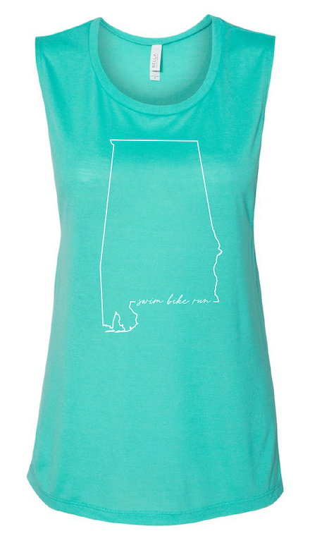 Alabama Swim Bike Run State Outline Women's Muscle Tank