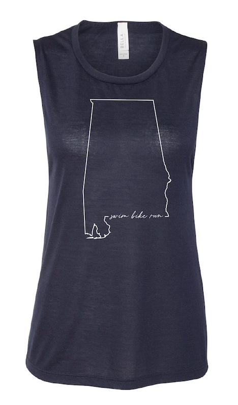 Alabama Swim Bike Run State Outline Women's Muscle Tank