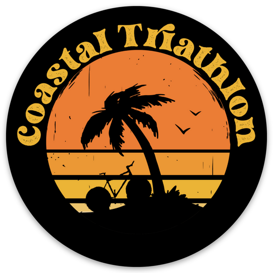 Coastal Triathlon Retro Sunset Circle Sticker