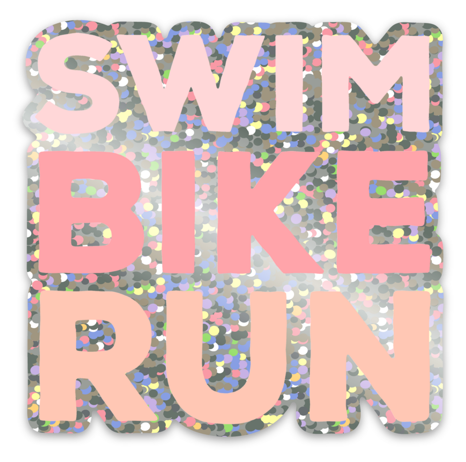 Swim Bike Run Pink Glitter Sticker