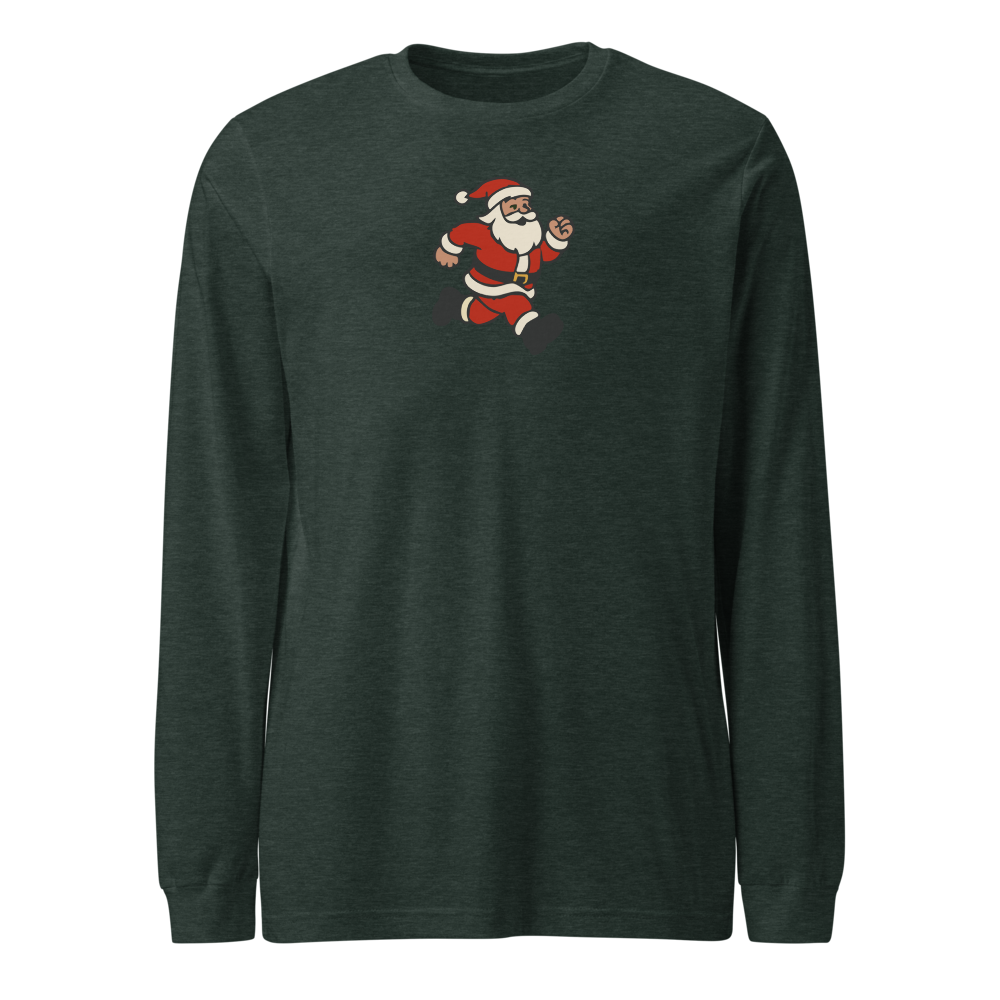 Dark green long-sleeve shirt with a Santa Claus graphic on a white background