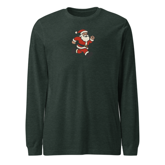 Dark green long-sleeve shirt with a Santa Claus graphic on a white background