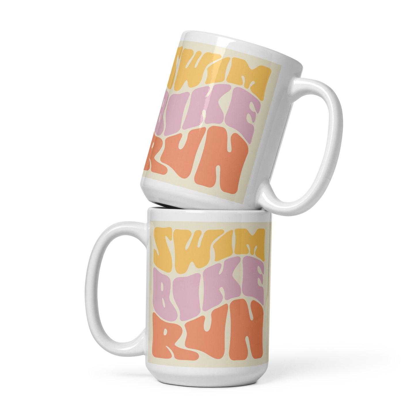 Groovy Swim Bike Run White Glossy Mug