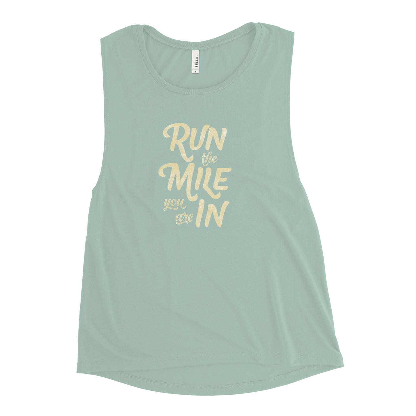 Run the Mile You Are In Distressed Women's Muscle Tank