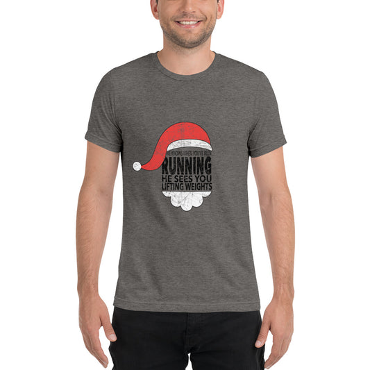 He Knows When You Are Running Holiday Short Sleeve Shirt