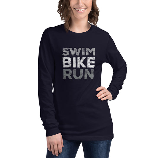 Swim Bike Run Unisex Long Sleeve Shirt